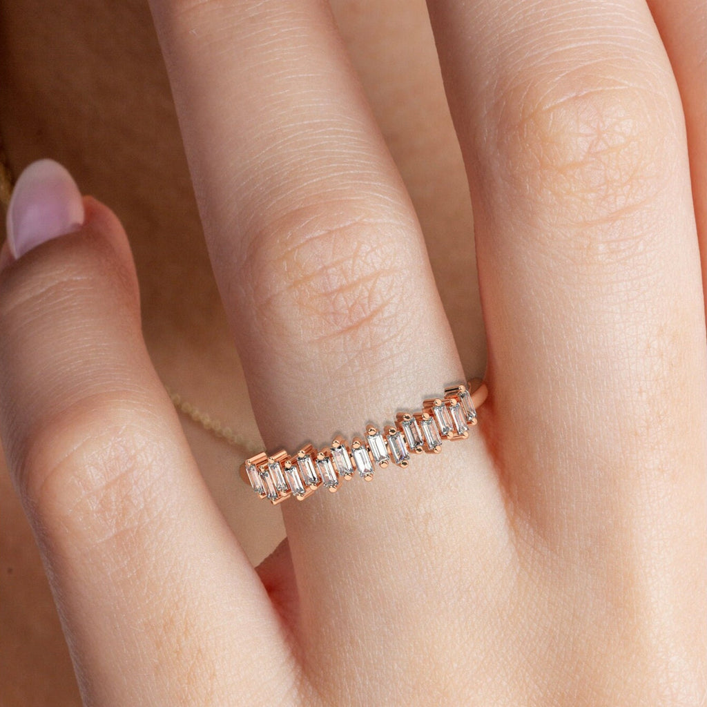 Baguette Diamond Stackable Ring / 14k Gold Wedding Engagement Band / Diamond Stacking Ring / Bridal Gift / Anniversary Gift / Birthday Gift