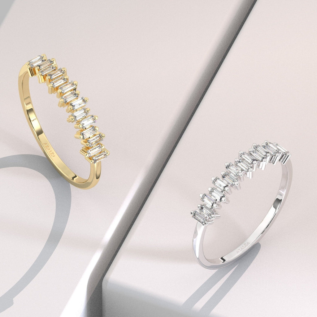 Baguette Diamond Stackable Ring / 14k Gold Wedding Engagement Band / Diamond Stacking Ring / Bridal Gift / Anniversary Gift / Birthday Gift