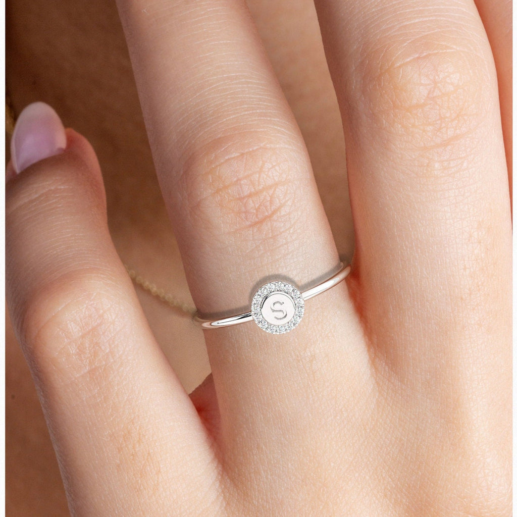 Pave Diamond Initial Ring