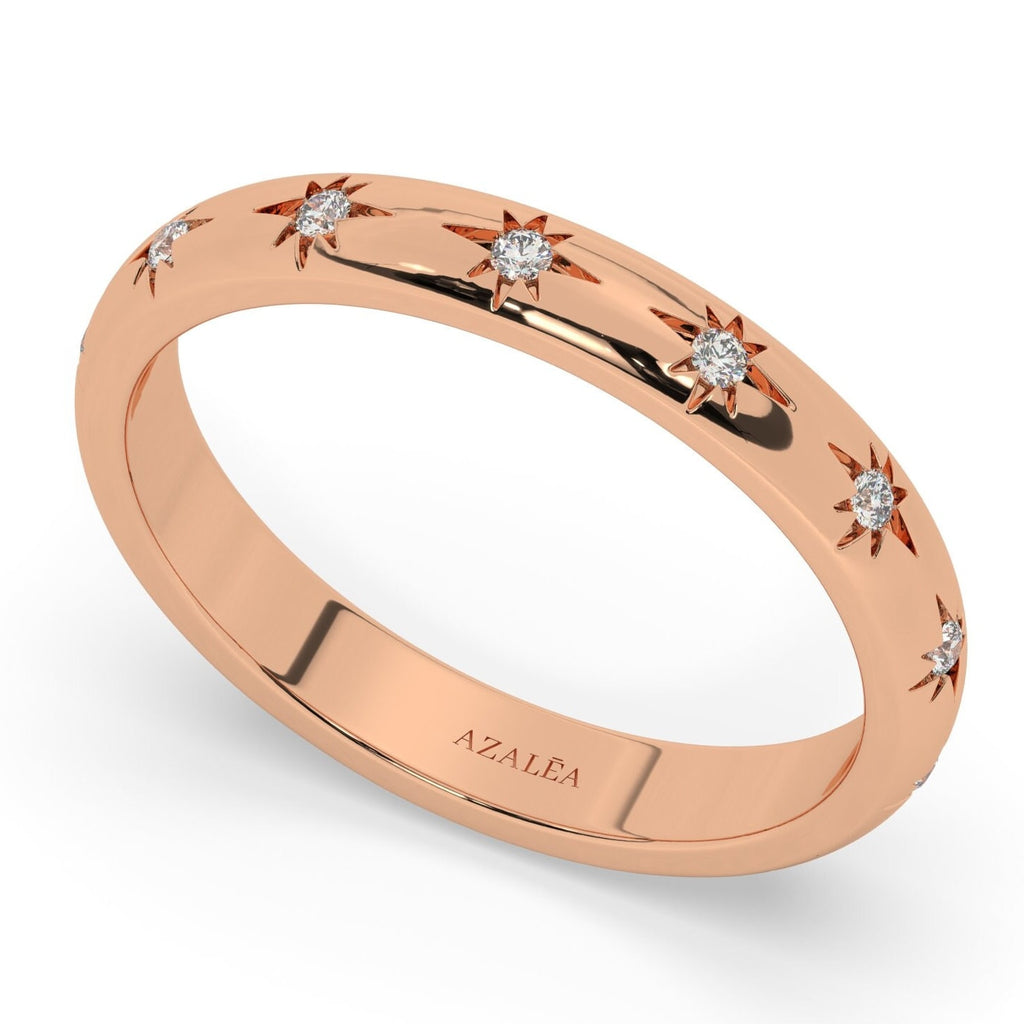 Diamond Eternity Wedding Band / 14k Gold Engraved Star Diamond Stacking Ring / Stackable Ring / Anniversary Gift / Diamond Engagement Band