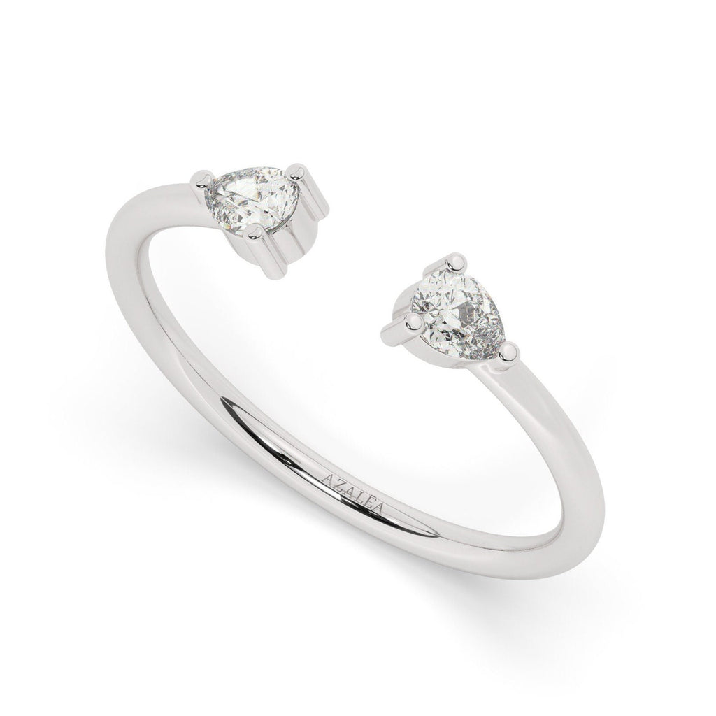 Pear Diamond Cuff Ring / 14k Gold Pear Diamond Cuff Band / Stacking Ring / Bridal Gift / Anniversary Gift / Diamond Gift Ideas