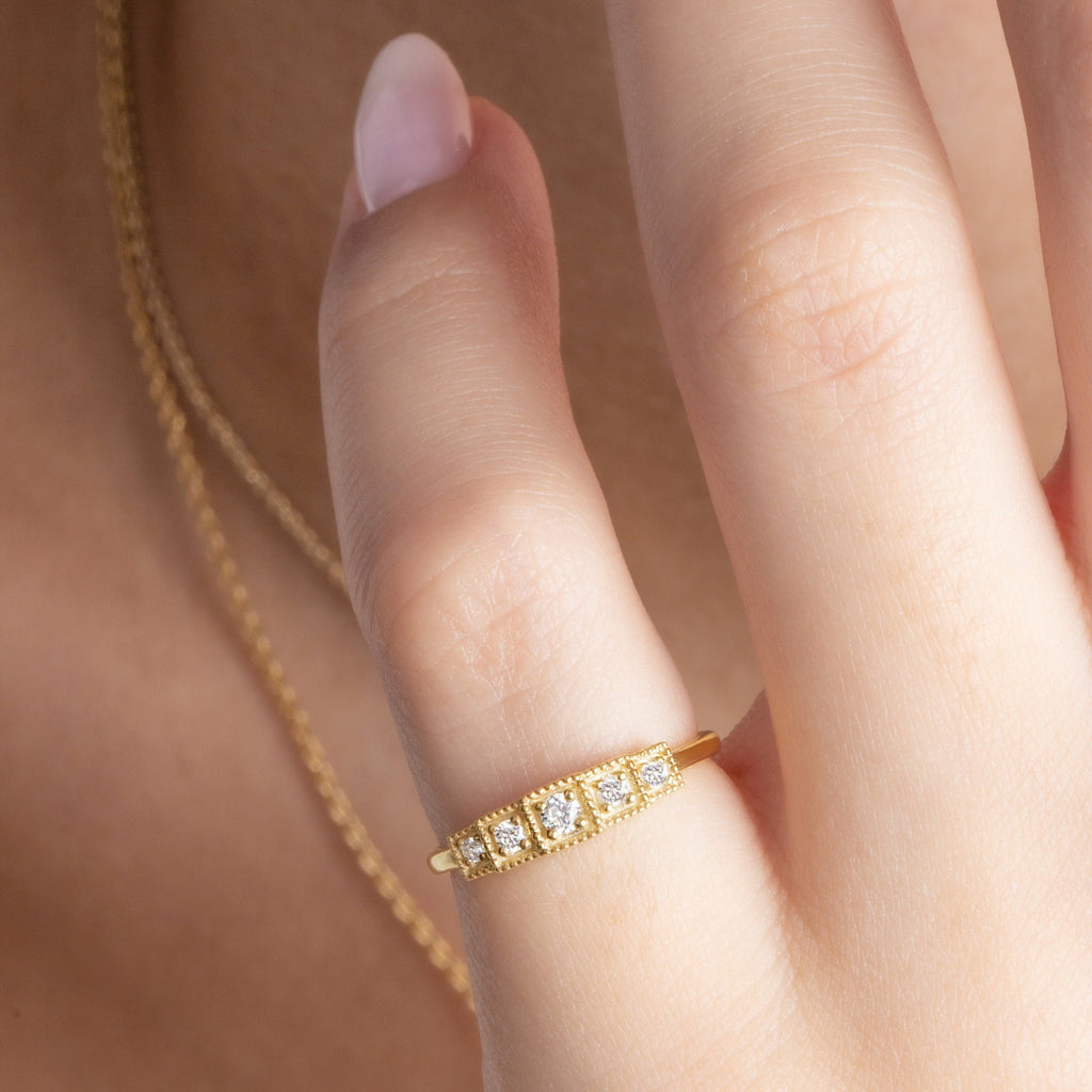 Diamond Stacking Ring / 14k Gold Round Diamond Prong Set Ring / Square Diamond Stacking Ring / Anniversary Ring / Diamond Gift Ideas