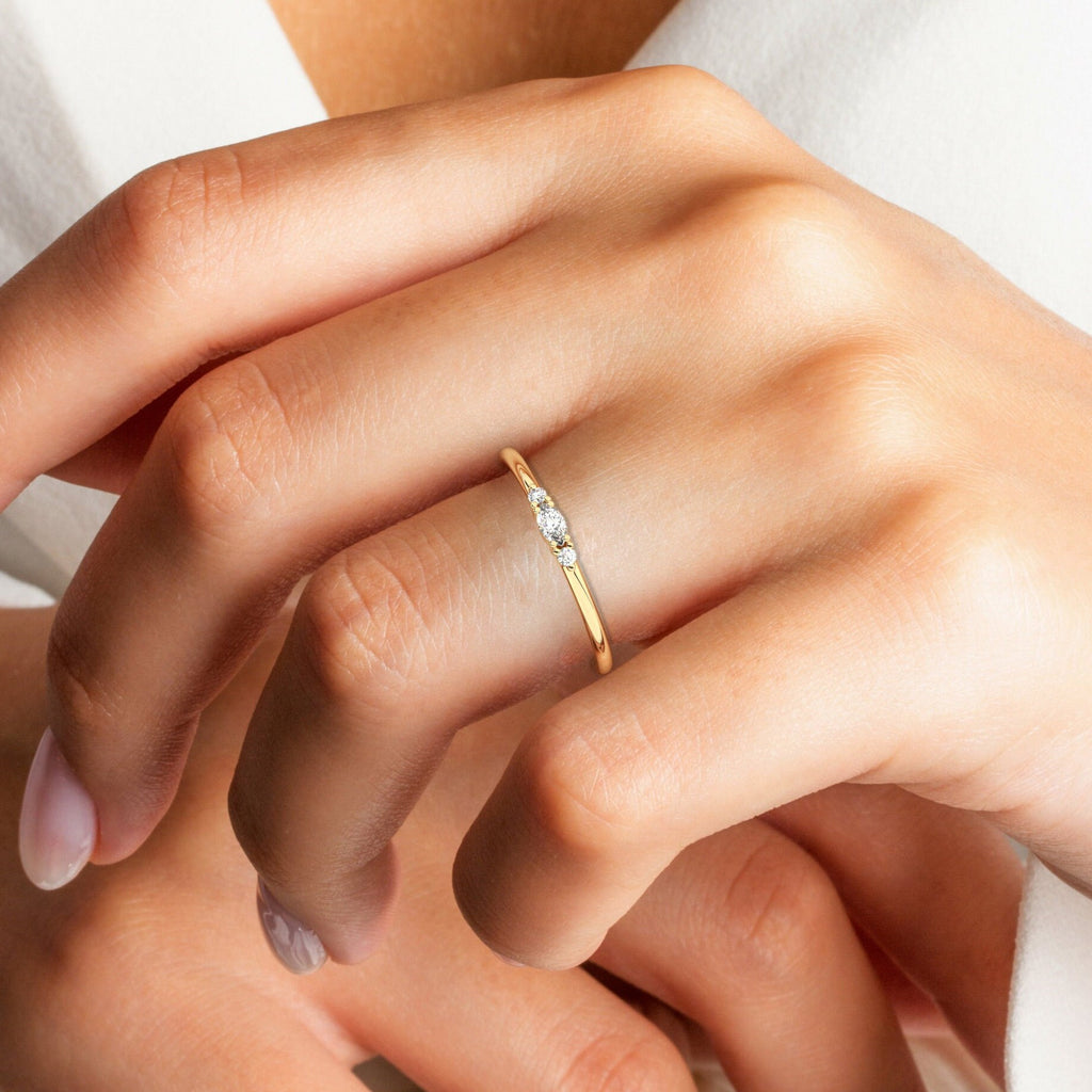 Marquise Diamond Stacking Ring / 14k Marquise and Round Diamond Wedding Ring / Wedding Band / Stacking Ring / Diamond Bridal Gift Ideas