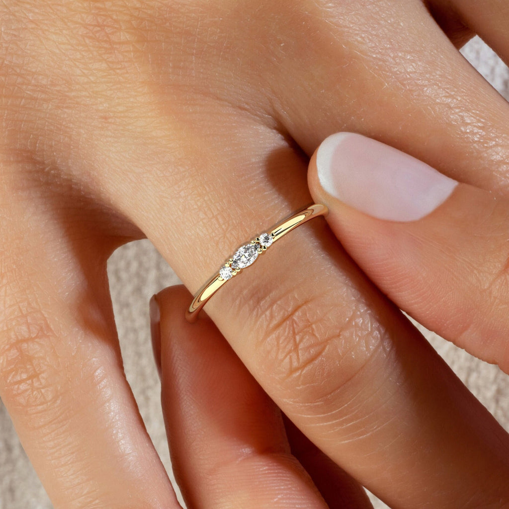 Marquise Diamond Stacking Ring / 14k Marquise and Round Diamond Wedding Ring / Wedding Band / Stacking Ring / Diamond Bridal Gift Ideas