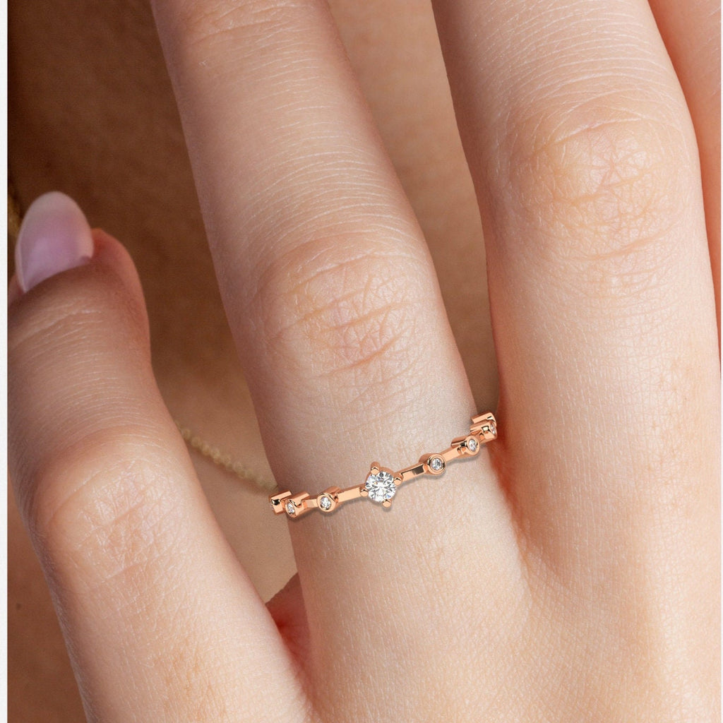 Diamond Stacking Ring / 14k Gold Round Diamond Wedding Band / Stacking Ring / Diamond Anniversary Gift / Diamond Birthday Gift