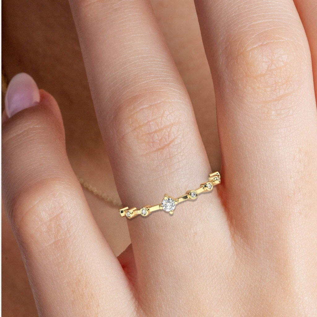 Diamond Stacking Ring / 14k Gold Round Diamond Wedding Band / Stacking Ring / Diamond Anniversary Gift / Diamond Birthday Gift