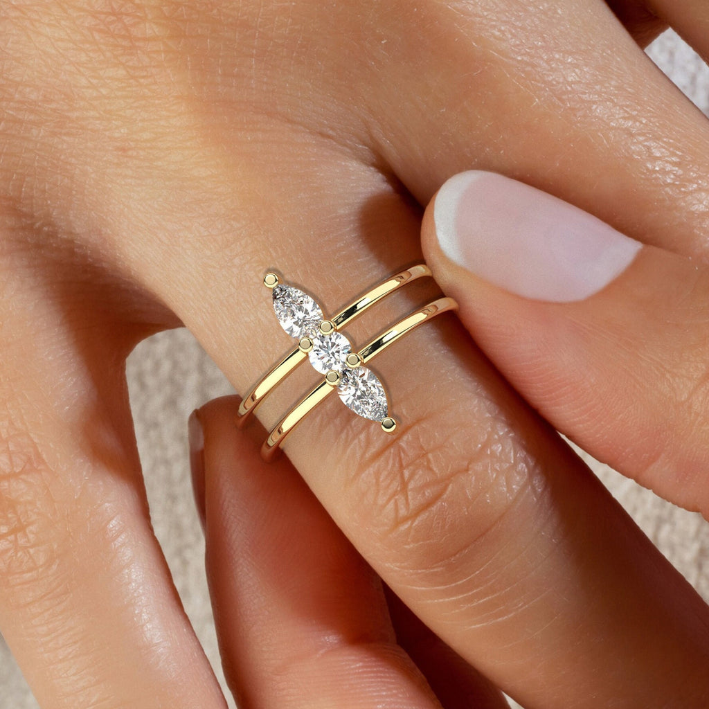 Pear Diamond Double Stacking Ring