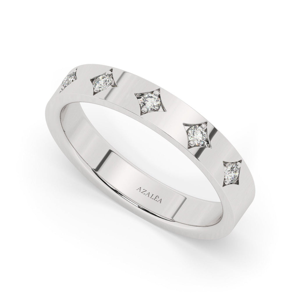 Diamond Eternity Wedding Band / 14k Gold Engraved Diamond Stacking Ring / Round Diamond Prong Stackable Ring / Anniversary Gift Ideas