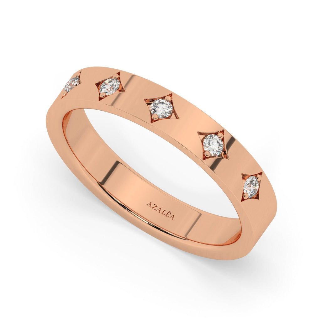 Diamond Eternity Wedding Band / 14k Gold Engraved Diamond Stacking Ring / Round Diamond Prong Stackable Ring / Anniversary Gift Ideas