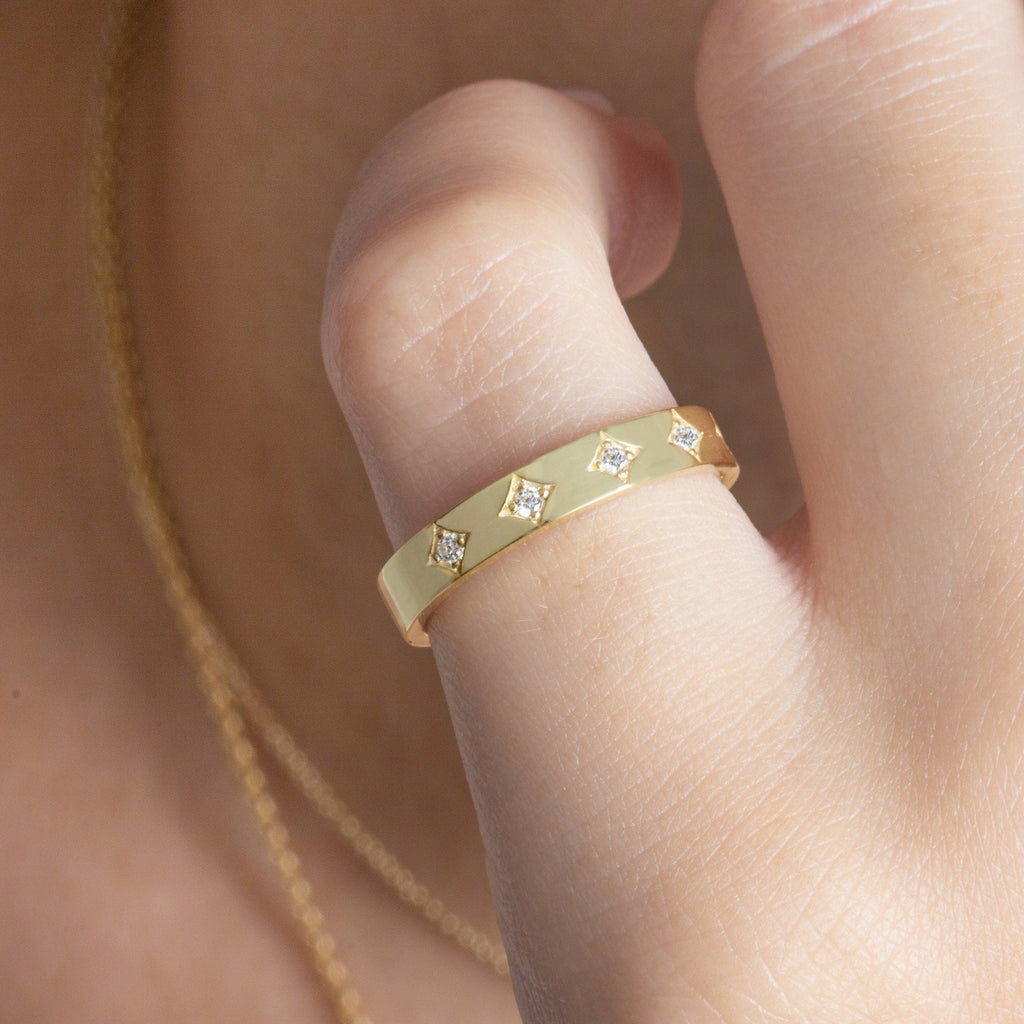 Diamond Eternity Wedding Band / 14k Gold Engraved Diamond Stacking Ring / Round Diamond Prong Stackable Ring / Anniversary Gift Ideas