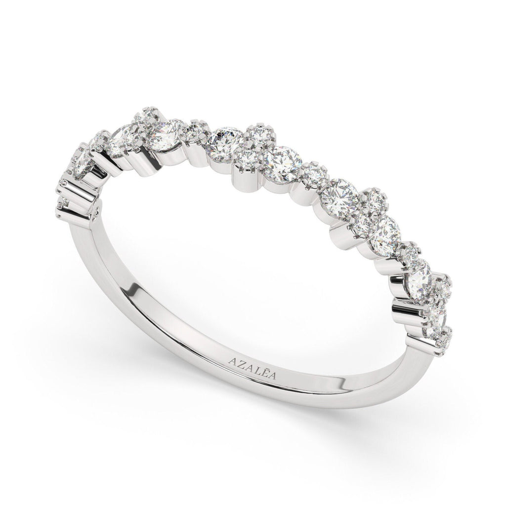 14k Petite Natural Diamond Wedding Ring / Minimalist Stacking Diamond Ring / Half Eternity Band / Bridal Birthday Promise Gift for her