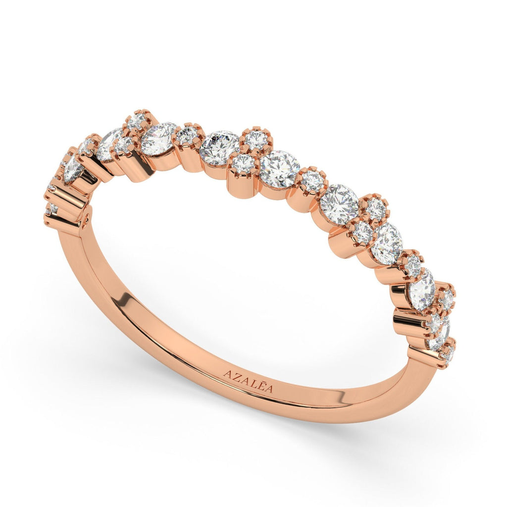 14k Petite Natural Diamond Wedding Ring / Minimalist Stacking Diamond Ring / Half Eternity Band / Bridal Birthday Promise Gift for her