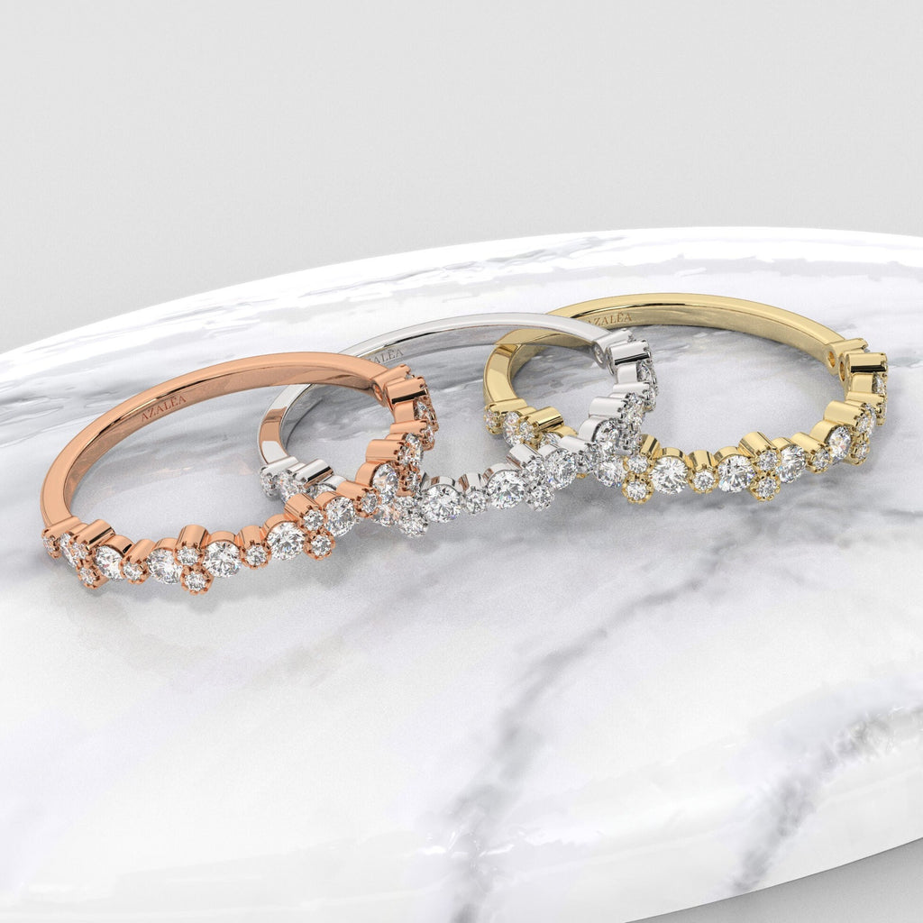 14k Petite Natural Diamond Wedding Ring / Minimalist Stacking Diamond Ring / Half Eternity Band / Bridal Birthday Promise Gift for her