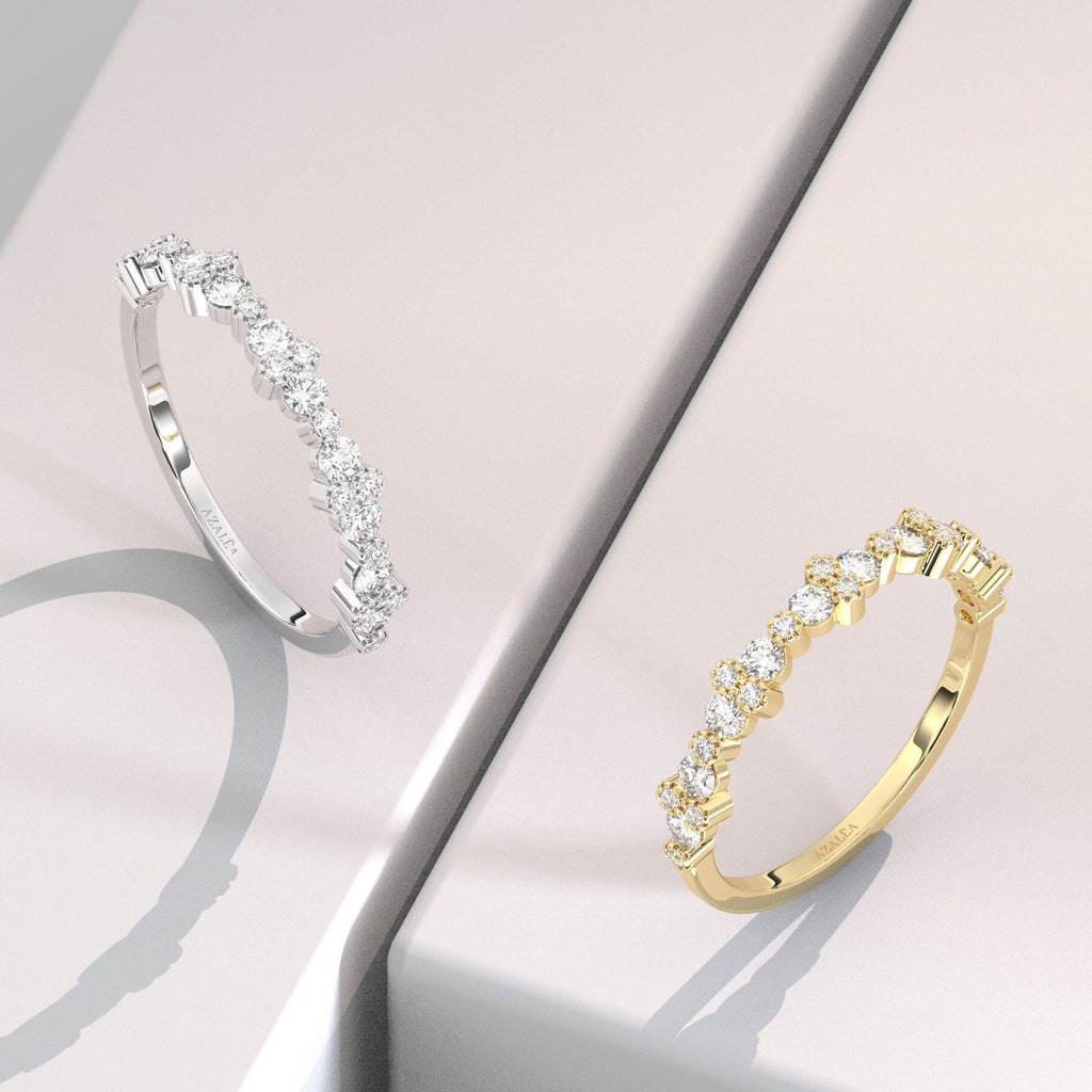 14k Petite Natural Diamond Wedding Ring / Minimalist Stacking Diamond Ring / Half Eternity Band / Bridal Birthday Promise Gift for her