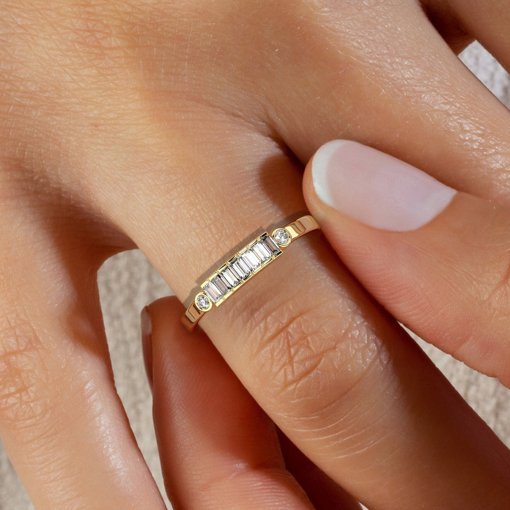 14k Gold Baguette Diamond Stacking Ring | Elegant Wedding Band Anniversary Promise Gift | Dainty Stacking Half Eternity Ring / Lab Diamond