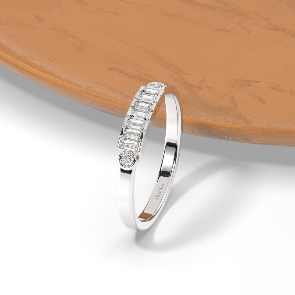 14k Gold Baguette Diamond Stacking Ring | Elegant Wedding Band Anniversary Promise Gift | Dainty Stacking Half Eternity Ring / Lab Diamond