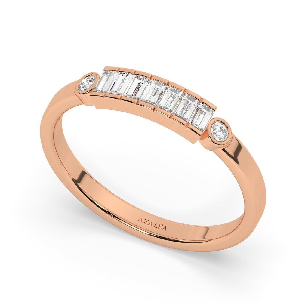 14k Gold Baguette Diamond Stacking Ring | Elegant Wedding Band Anniversary Promise Gift | Dainty Stacking Half Eternity Ring / Lab Diamond