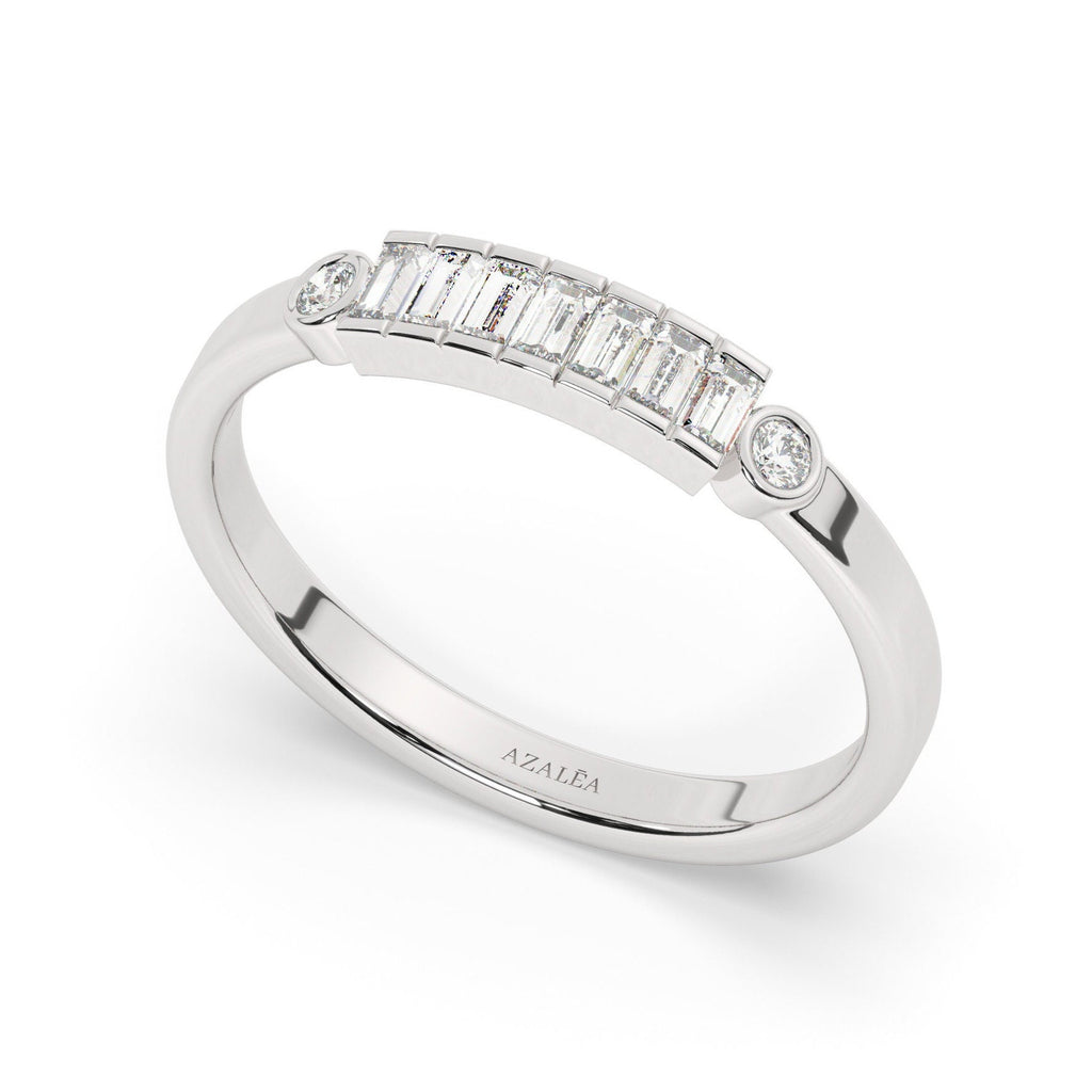 14k Gold Baguette Diamond Stacking Ring | Elegant Wedding Band Anniversary Promise Gift | Dainty Stacking Half Eternity Ring / Lab Diamond