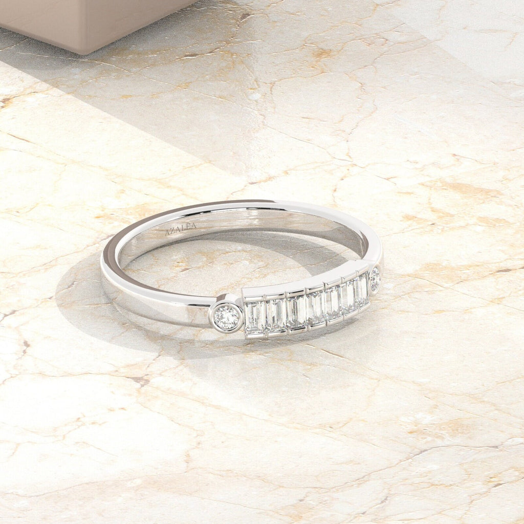 14k Gold Baguette Diamond Stacking Ring | Elegant Wedding Band Anniversary Promise Gift | Dainty Stacking Half Eternity Ring / Lab Diamond