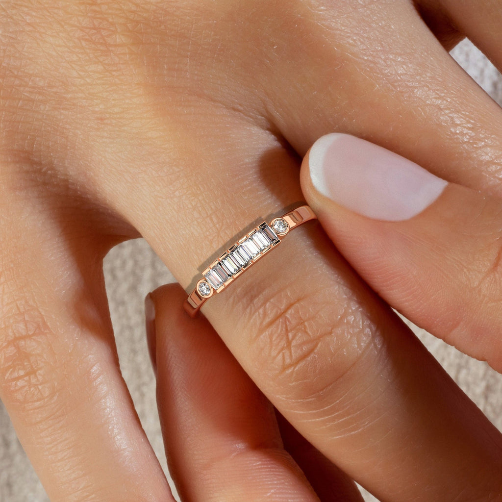 14k Gold Baguette Diamond Stacking Ring | Elegant Wedding Band Anniversary Promise Gift | Dainty Stacking Half Eternity Ring / Lab Diamond