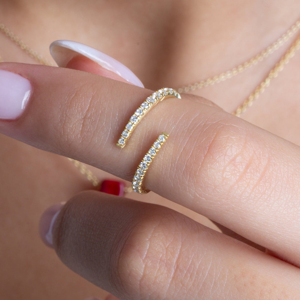 Diamond Spiral Cuff Ring / 14k Gold Spiral Diamond Cuff Ring / Anniversary Ring / Wedding Band / Stacking Ring / Bridal Gift / Birthday Gift