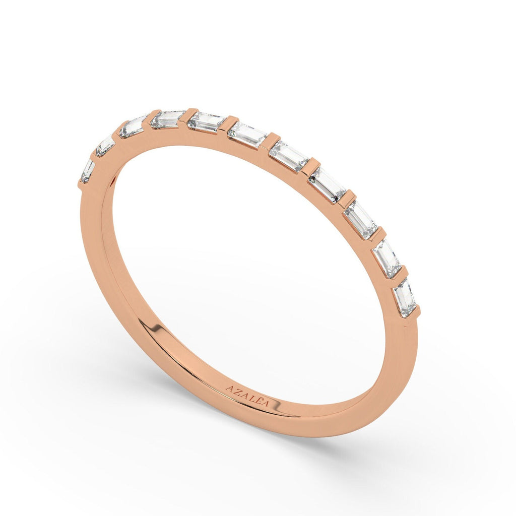 Baguette Diamond Ring / 14k Gold Half Eternity Diamond Wedding Band / Diamond Stacking Ring / Bridal Gift / Anniversary Gift