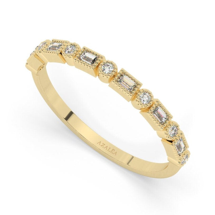 Baguette Diamond Stacking Ring / 14k Gold Baguette Diamond Wedding Ring / Diamond Wedding Band / Anniversary Gift / Diamond Gift Ideas