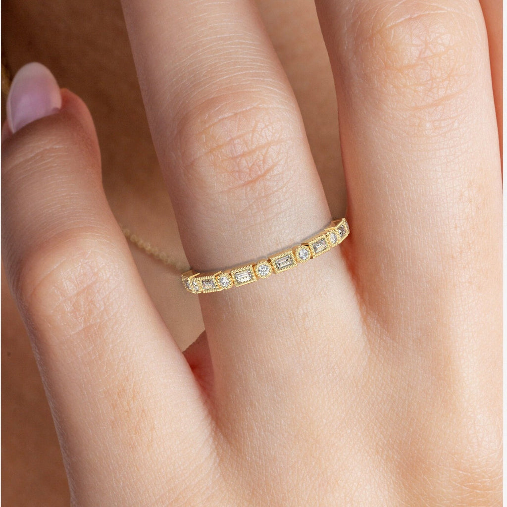 Baguette Diamond Stacking Ring / 14k Gold Baguette Diamond Wedding Ring / Diamond Wedding Band / Anniversary Gift / Diamond Gift Ideas