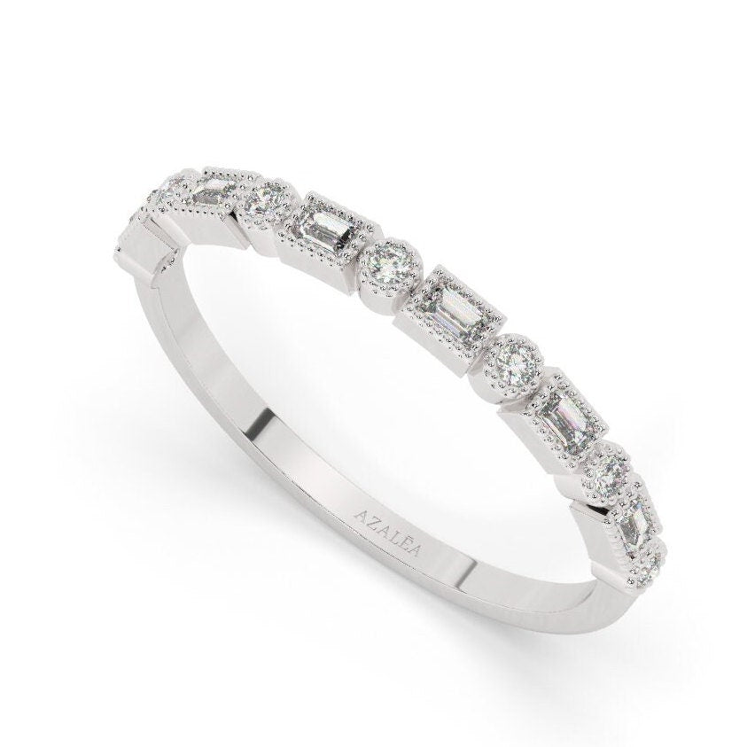 Baguette Diamond Stacking Ring / 14k Gold Baguette Diamond Wedding Ring / Diamond Wedding Band / Anniversary Gift / Diamond Gift Ideas