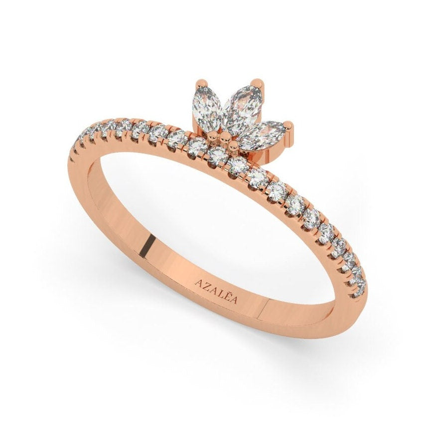 14k Marquise and Round Diamond Wedding Band / Engagement Ring / Stacking Ring / Crown Diamond Ring/ Bridal Gift / Contour Nesting Ring