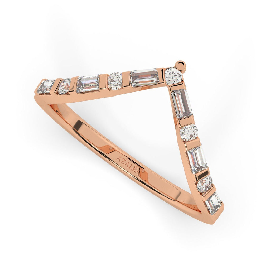 14k Gold Baguette Diamond Chevron Ring/ Curved Baguette Diamond Wedding Band / V Diamond Ring / Anniversary Promise Ring / Gift for Her