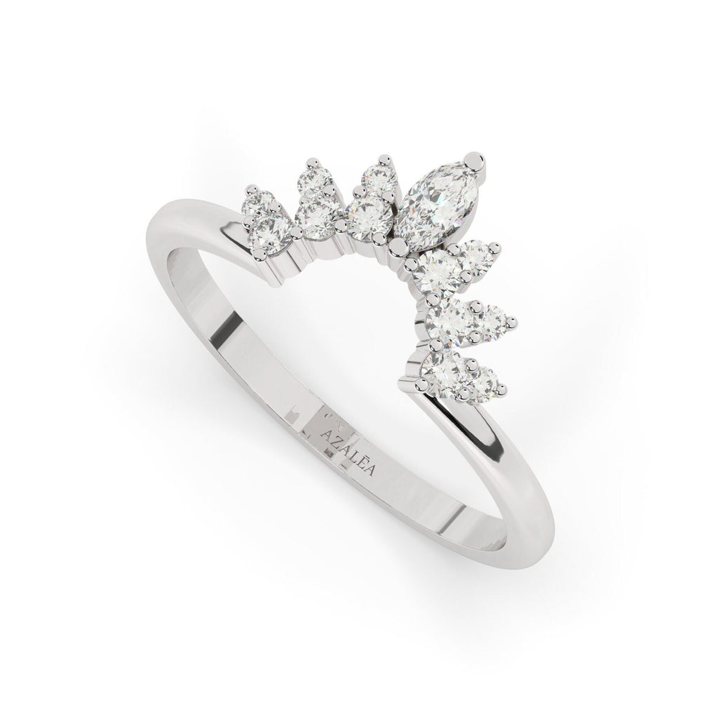 Curved Diamond Wedding Band / 14k Gold Marquise and Round Diamond Nesting Ring / Curved Stacking Ring / Diamond Anniversary Gift Idea