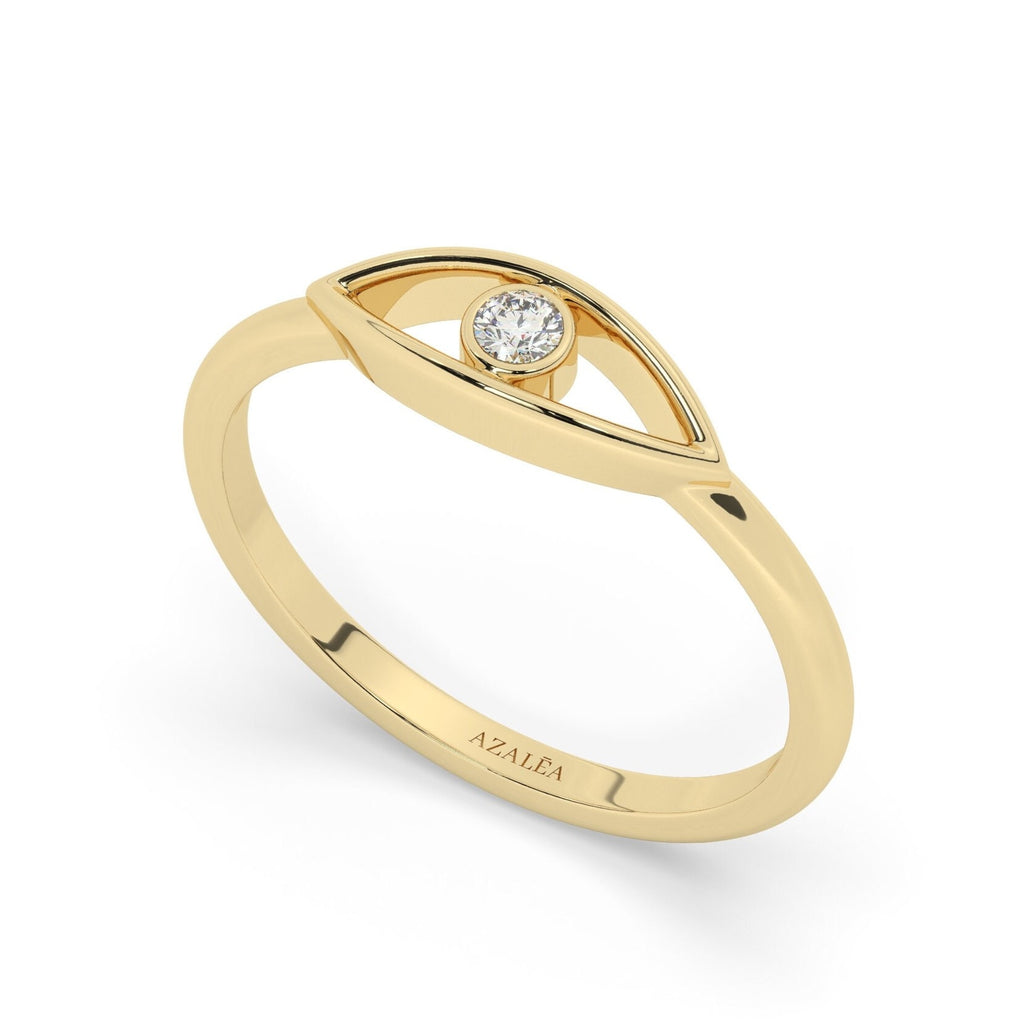 Diamond Evil Eye Ring / 14k Gold Diamond Evil Eye Ring / Protection Ring / Graduation Gift / Birthday Gift / Evil Eye Gift Ideas