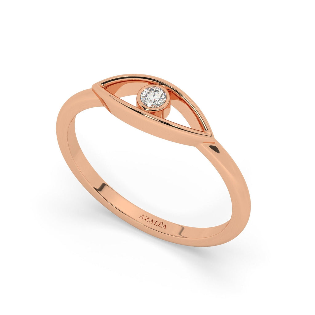 Diamond Evil Eye Ring / 14k Gold Diamond Evil Eye Ring / Protection Ring / Graduation Gift / Birthday Gift / Evil Eye Gift Ideas