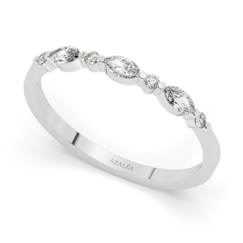 Marquise Diamond Wedding Band / 14k Marquise and Round Diamond Wedding Ring / Wedding Band / Stacking Ring / Diamond Bridal Gift Ideas