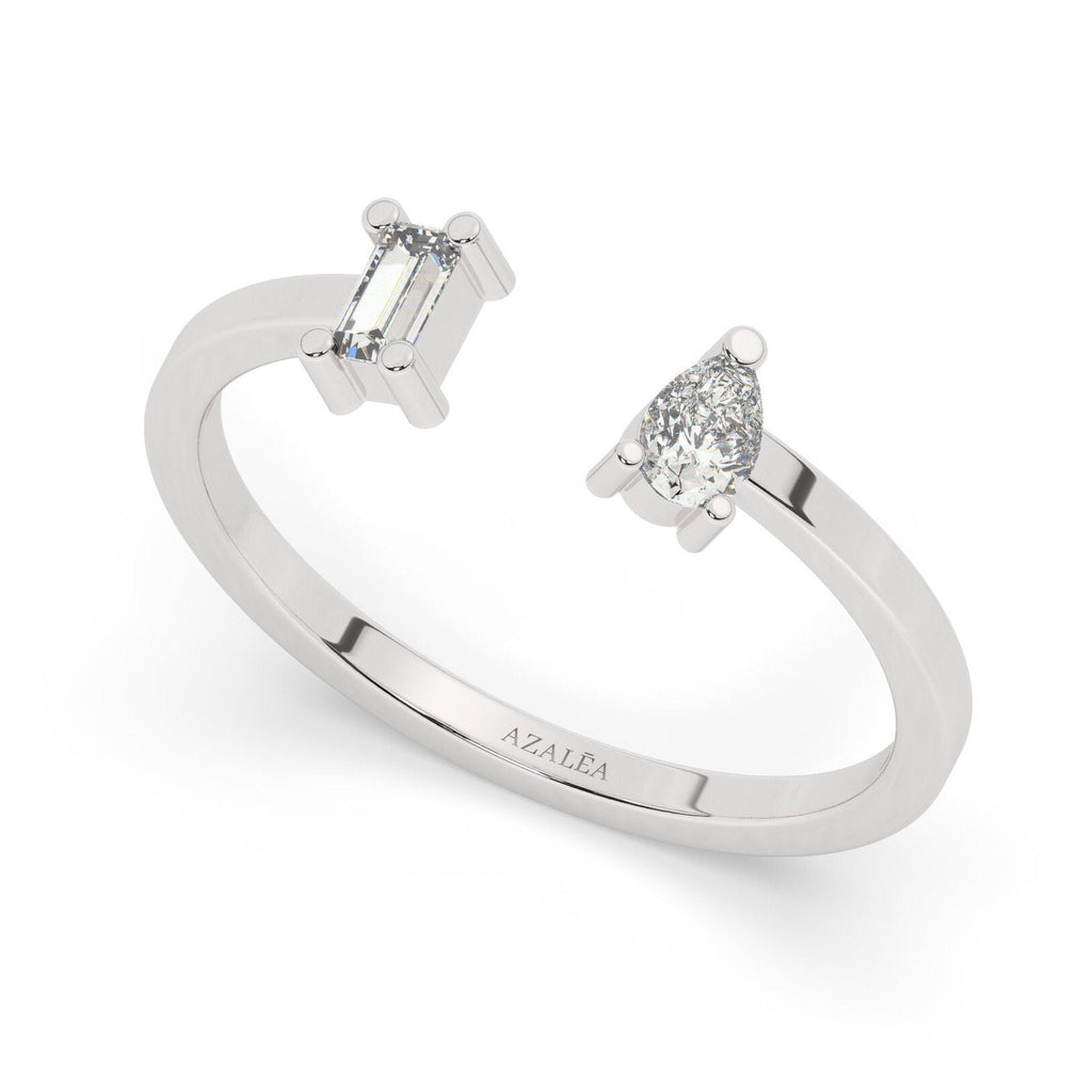 Diamond Cuff Ring / 14k Gold Pear and Baguette Diamond Cuff Band / Diamond Stacking Ring / Anniversary Gift / Diamond Gift Ideas