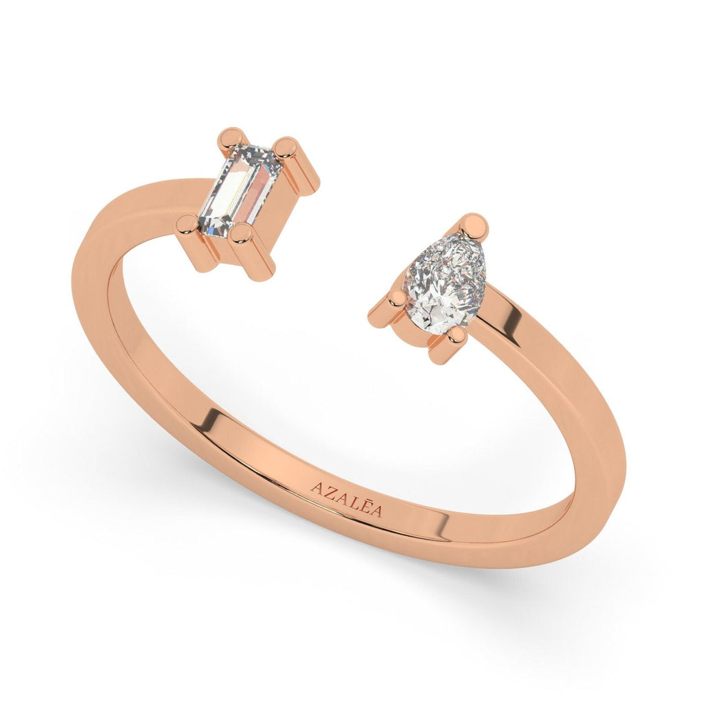 Diamond Cuff Ring / 14k Gold Pear and Baguette Diamond Cuff Band / Diamond Stacking Ring / Anniversary Gift / Diamond Gift Ideas