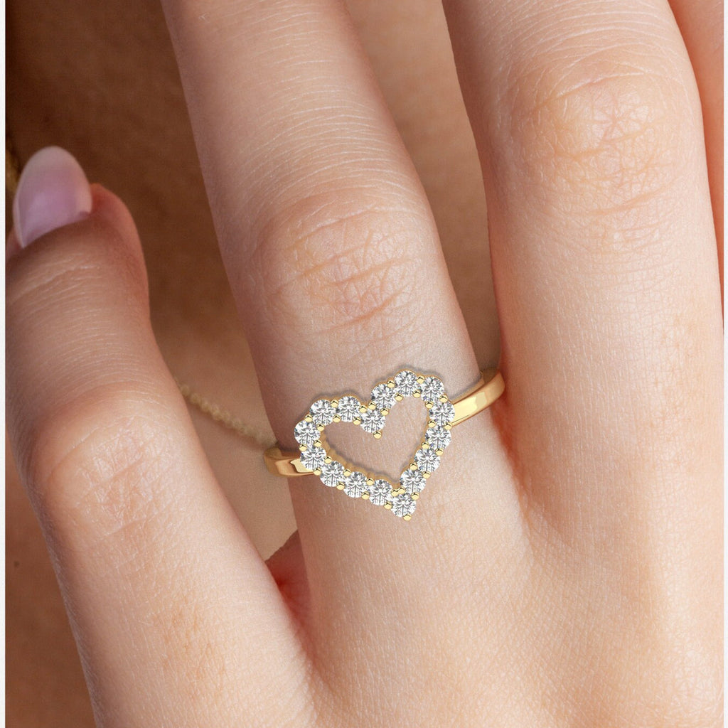 Diamond Heart Ring / 14k Gold Heart Stacking Band / Love Ring / Heart Ring / Dainty Heart Ring / Gift Ideas / Pave Open Heart Gold Ring