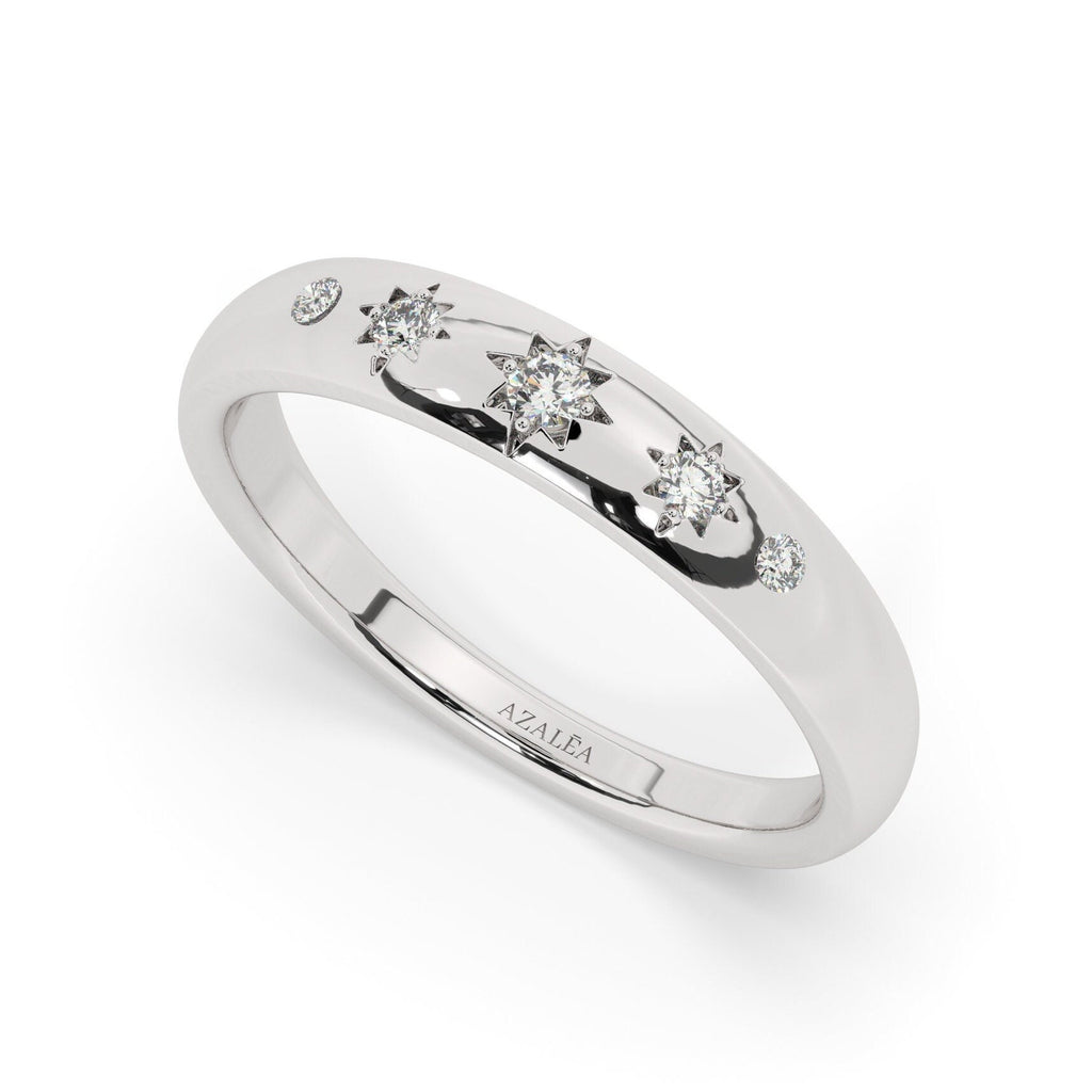 14k Gold Engraved Star Diamond Wedding Ring / Celestial Stacking Ring / Anniversary Gift / Starburst Stacking Ring/ Engagement Band