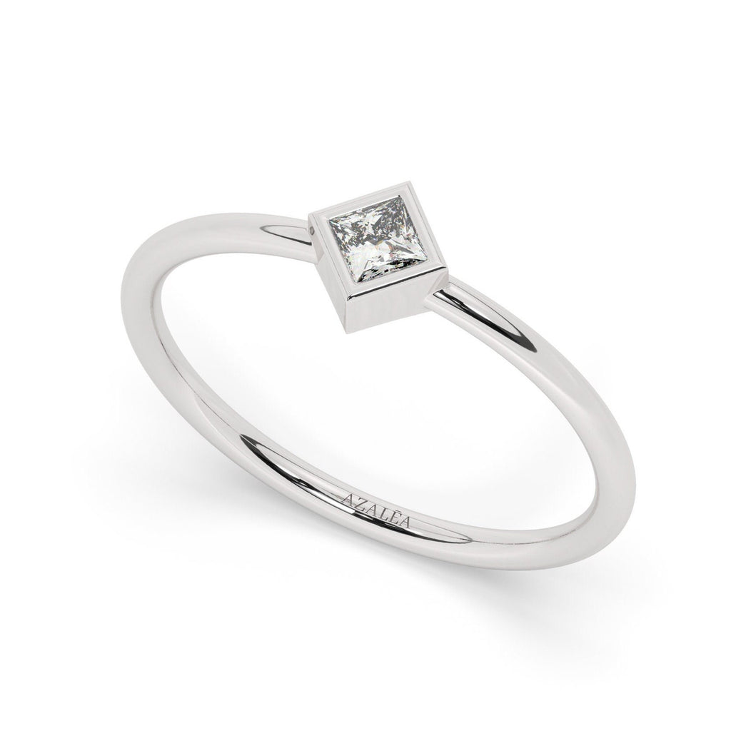 Diamond Stacking Ring / 14k Gold Princess Cut Diamond Bezel set Ring / Diamond Stacking Ring / Anniversary Birthday Bridal Gift