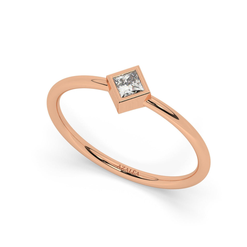 Diamond Stacking Ring / 14k Gold Princess Cut Diamond Bezel set Ring / Diamond Stacking Ring / Anniversary Birthday Bridal Gift