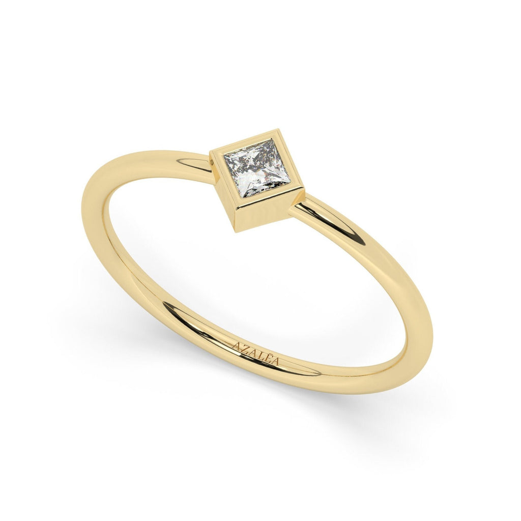 Diamond Stacking Ring / 14k Gold Princess Cut Diamond Bezel set Ring / Diamond Stacking Ring / Anniversary Birthday Bridal Gift