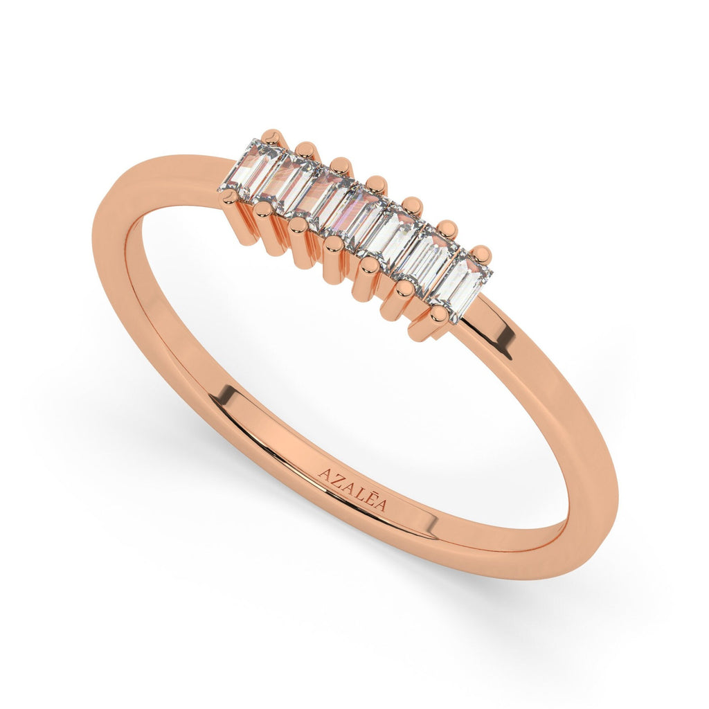 14k Gold Baguette Diamond Wedding Band/ Baguette Diamond Stacking Ring / Anniversary Bridal Gift / Minimalist Diamond Ring