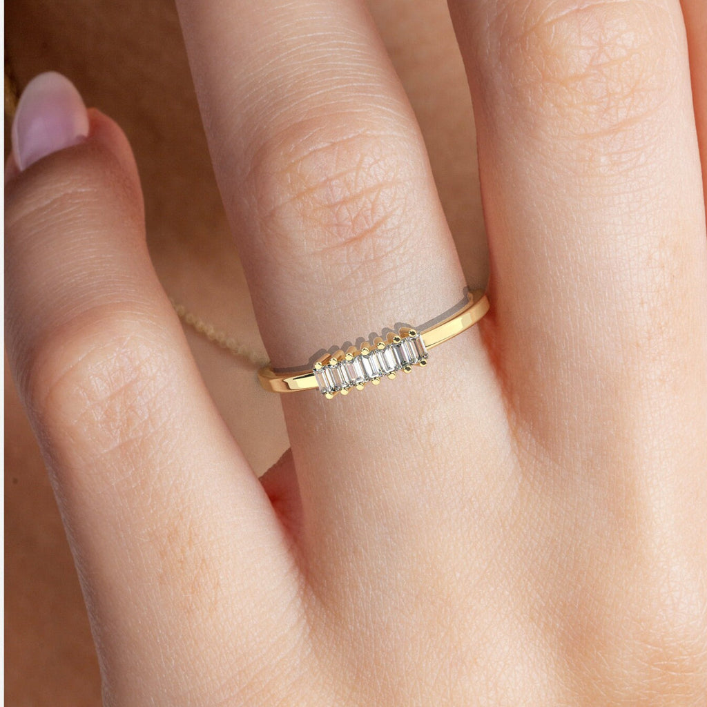 14k Gold Baguette Diamond Wedding Band/ Baguette Diamond Stacking Ring / Anniversary Bridal Gift / Minimalist Diamond Ring