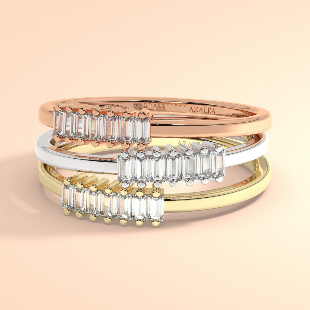 14k Gold Baguette Diamond Wedding Band/ Baguette Diamond Stacking Ring / Anniversary Bridal Gift / Minimalist Diamond Ring