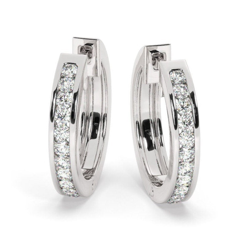 Channel Set Diamond Hoop Earrings