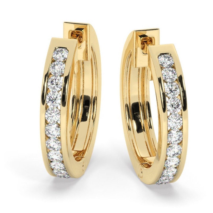 Channel Set Diamond Hoop Earrings