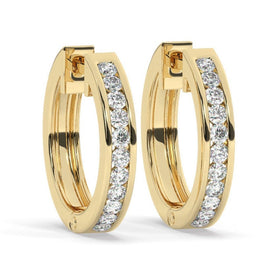 14k Gold Diamond Hoop Earrings: Channel Set Huggie Style