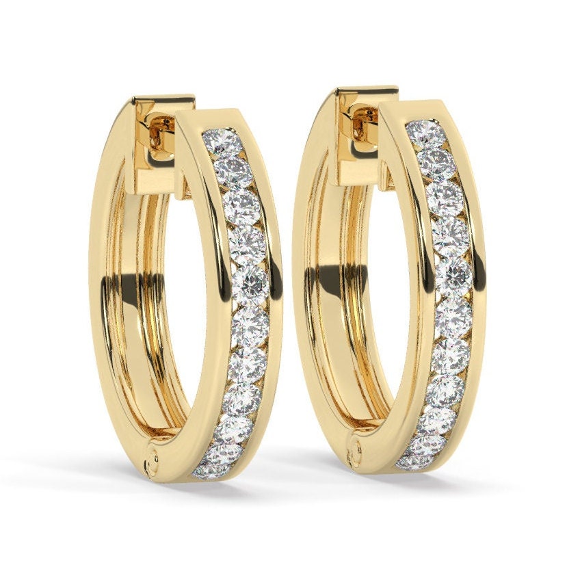 Channel Set Diamond Hoop Earrings