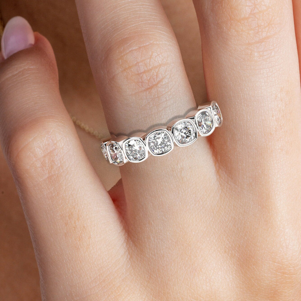 Cushion Cut Halfway Diamond Wedding Band / 2.5 CT Bezel Set Diamond